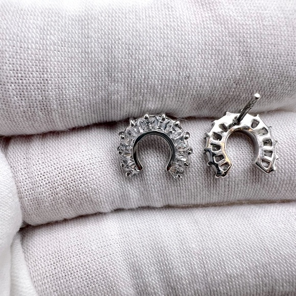 .925 Sterling Silver Cz Horseshoe Earrings - Picture 8 of 12